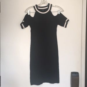 Black no shoulder wrapped dress